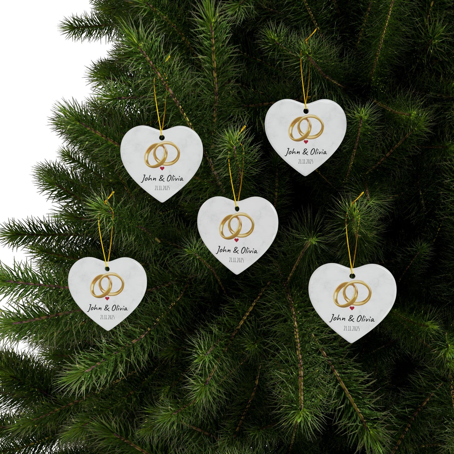 Wedding Rings Ornament round ceramic ornament | Personalized names and date - TRV