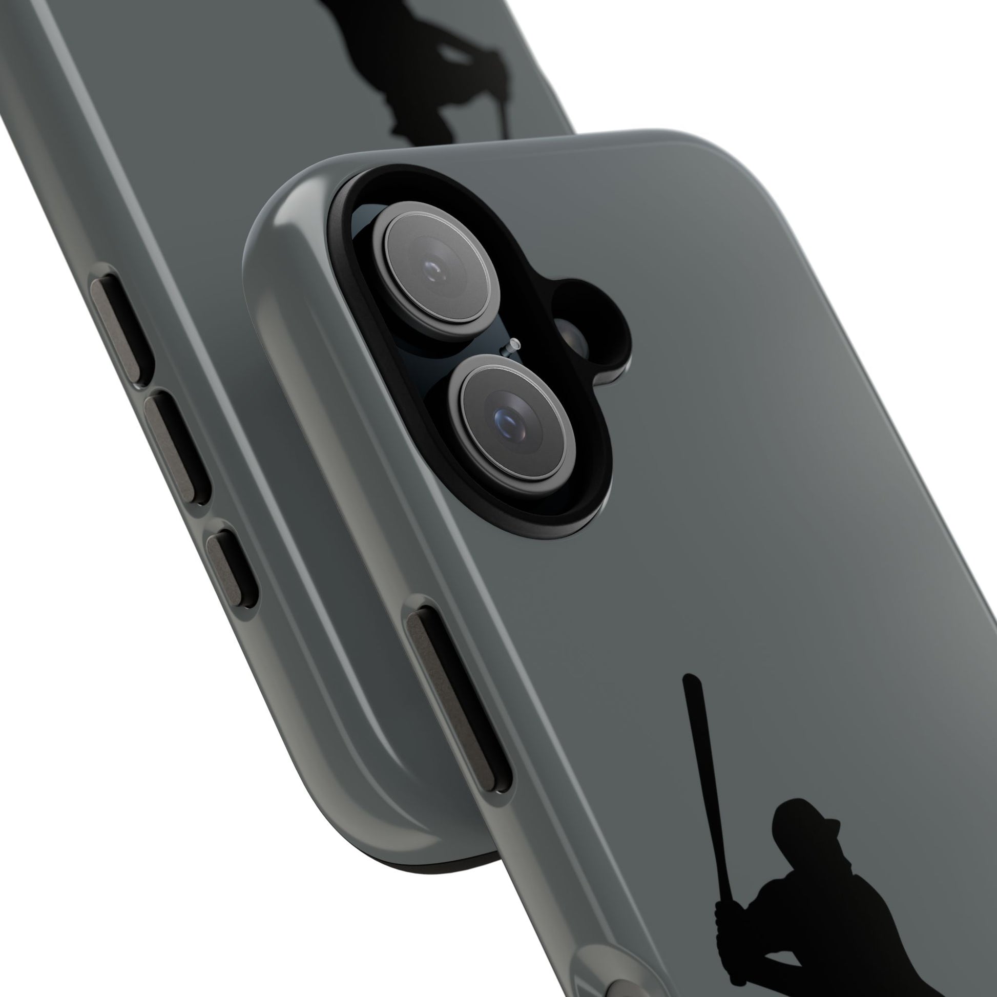 Black iPhone case with baseball silhouette design, durable protective sporty phone cover for iPhone by Printify