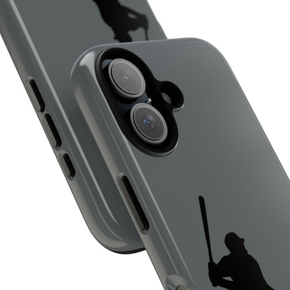 Black iPhone case with baseball silhouette design, durable protective sporty phone cover for iPhone by Printify