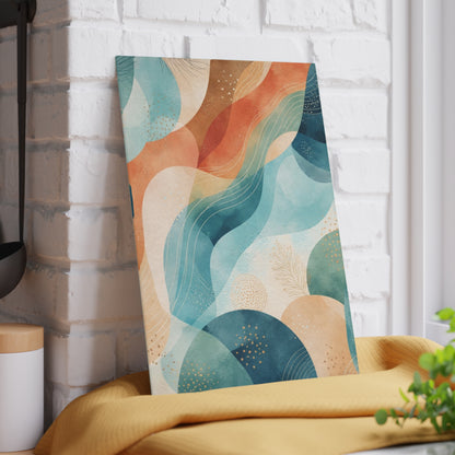 Abstract Ocean Waves Glass Cutting Board — Coastal Blue & Coral Decorative Chopping Board