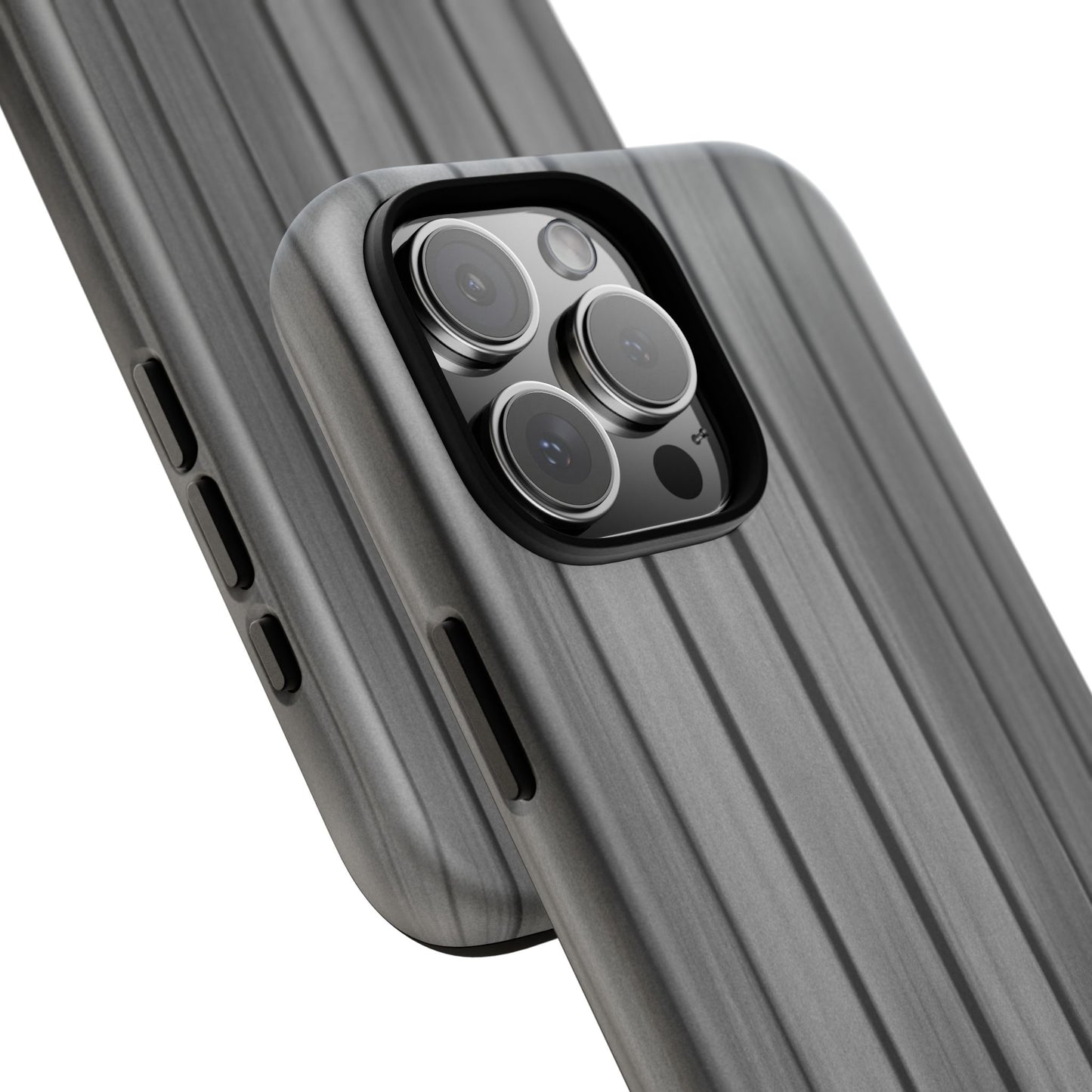Ribbed metal texture phone case by Printify for iPhone, featuring tough protective design and modern metallic finish.