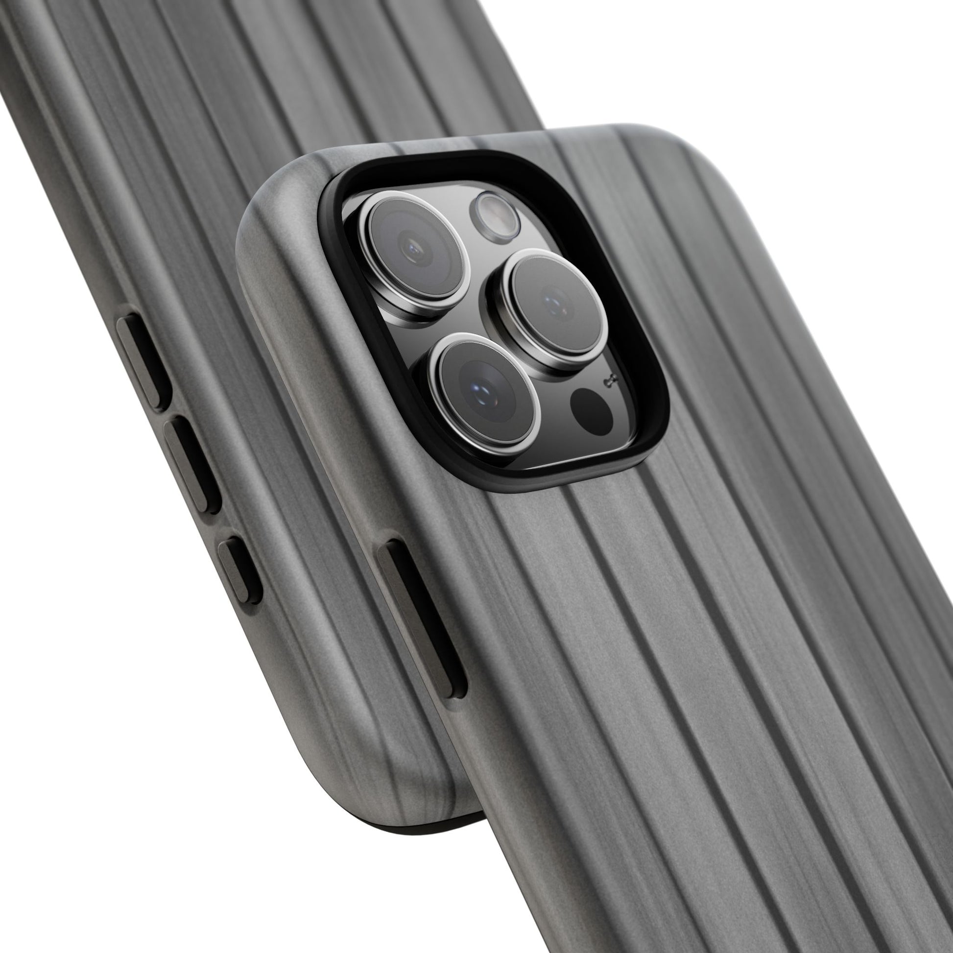 Ribbed metal texture phone case by Printify for iPhone, featuring tough protective design and modern metallic finish.