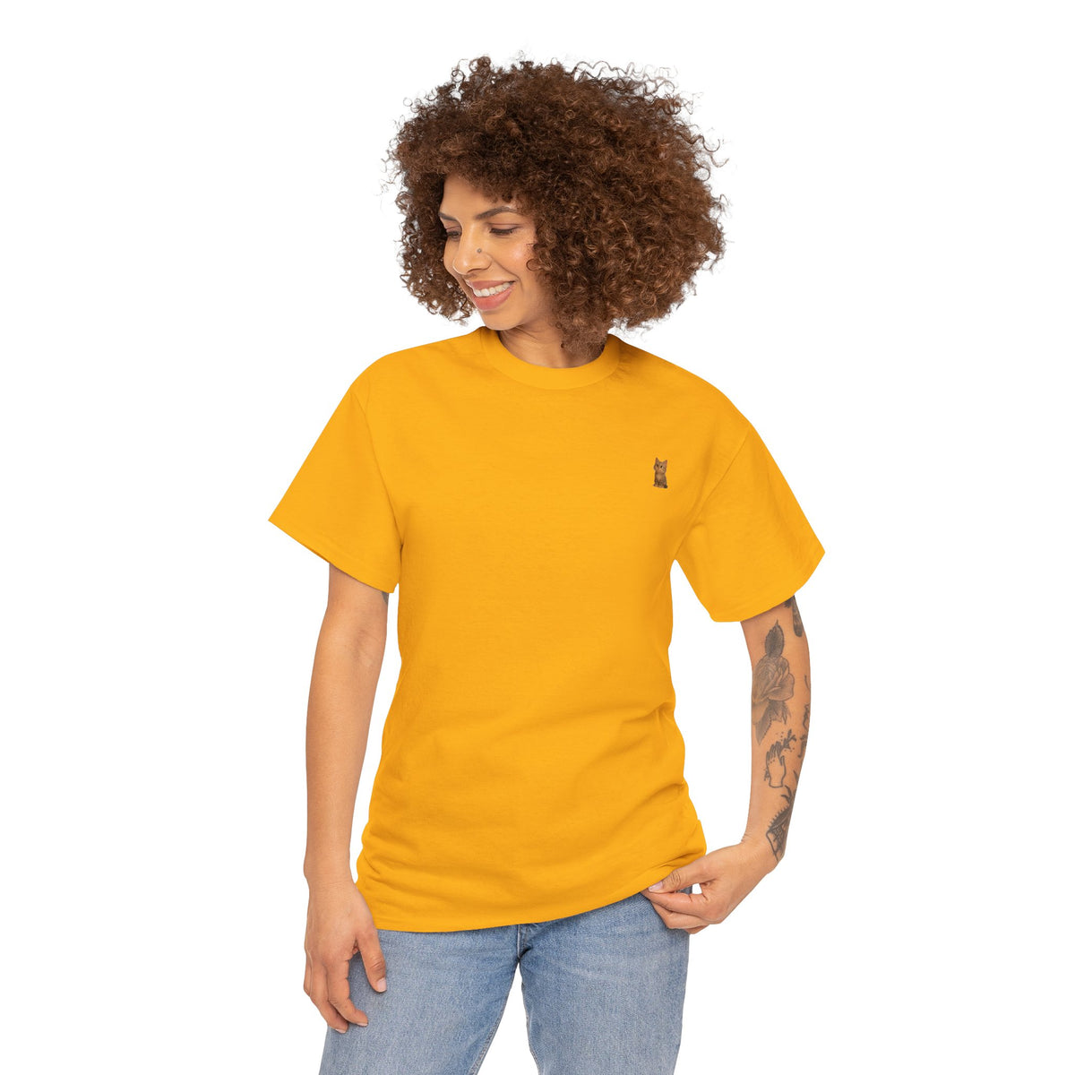 Brown kitten graphic T-shirt for cat lovers, featuring a cute cat design on a comfortable casual tee by Printify.