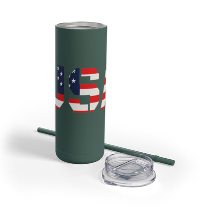 USA Flag Tumbler - 20oz Skinny Matte Drinkware, Travel Mug, Patriotic Gift, Fourth of July, Summer BBQ, Camping, Outdoor - TRV