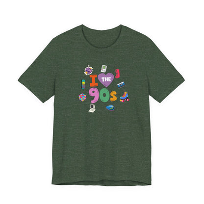 I  Love the 90's Short Sleeve Tee - Retro Graphic Tee, Vintage Style Shirt, Perfect for Casual Outings, 90s Nostalgia Apparel