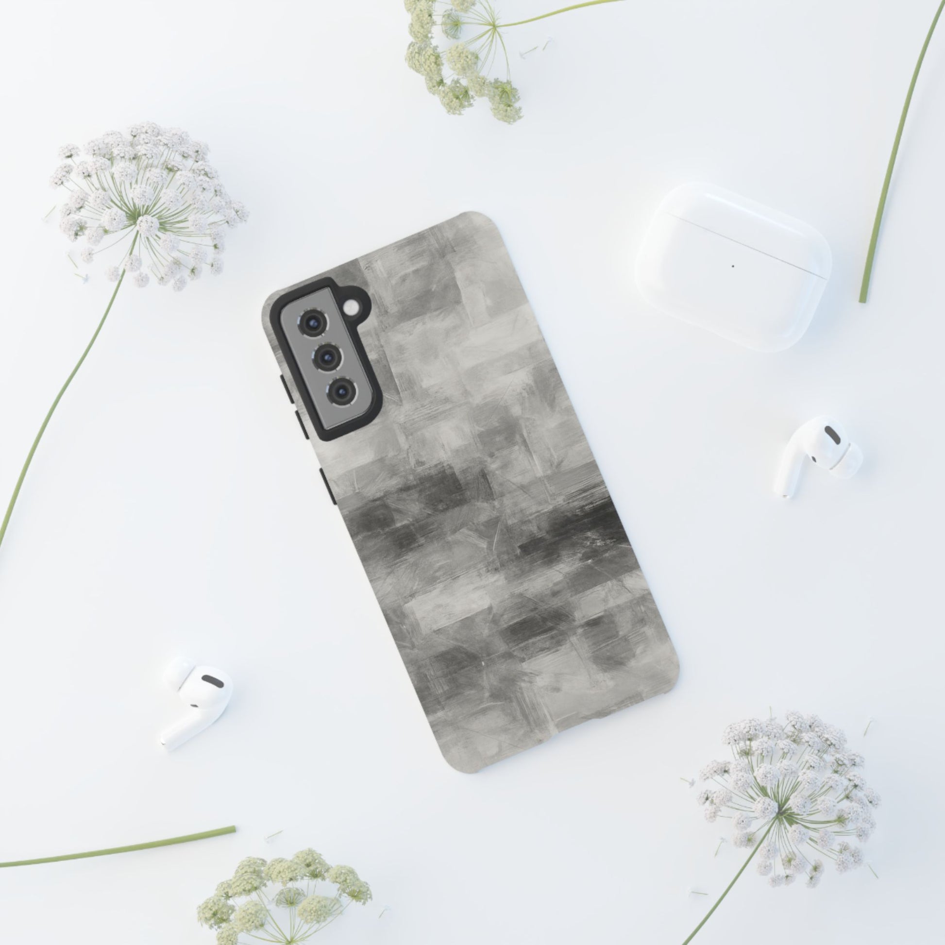 Abstract gray grid phone case for iPhone, tough protective cover by Printify with modern geometric design.