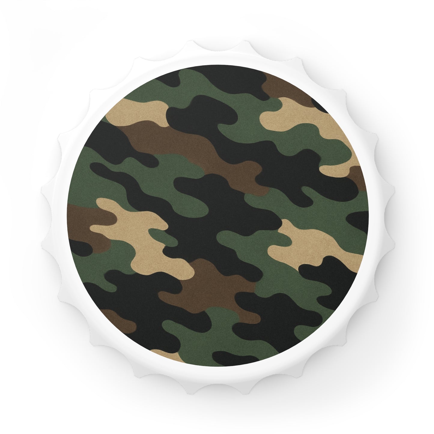 Printify camo bottle opener accessory with camouflage design, perfect for outdoor and beer enthusiast gifts.