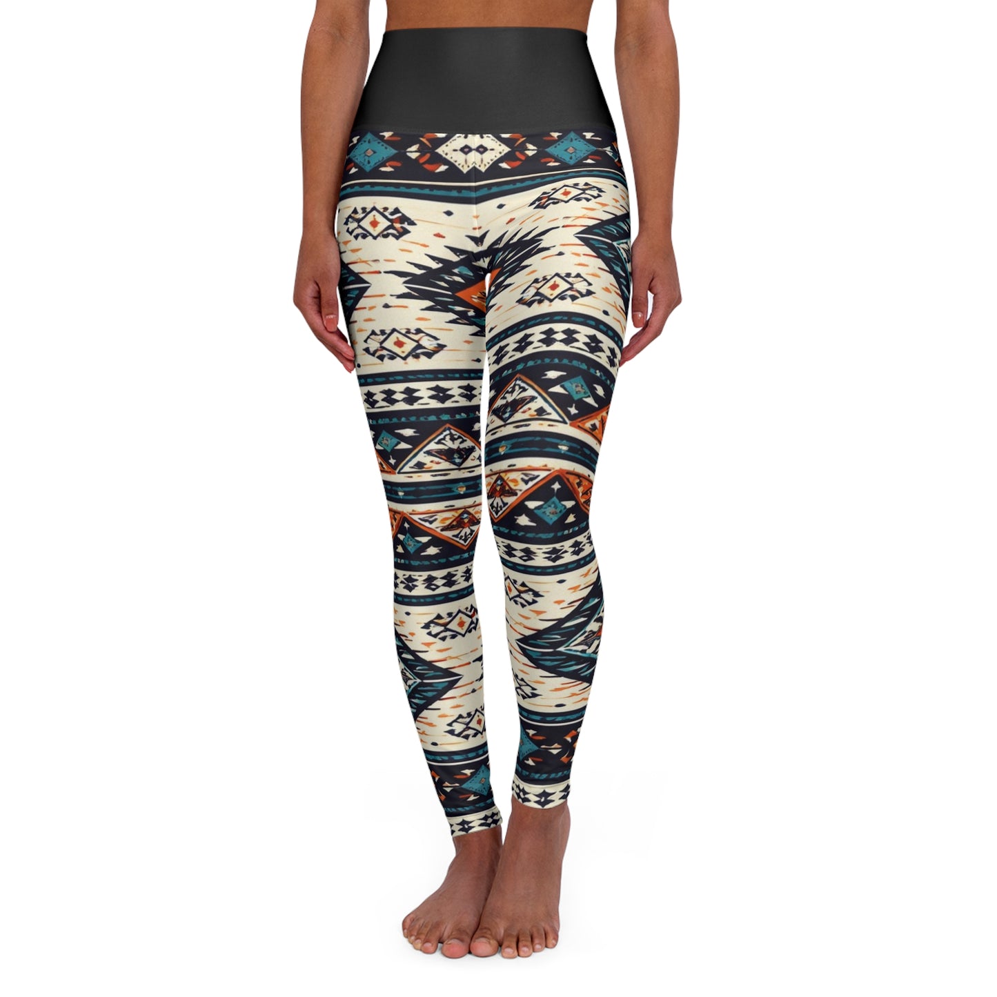 Southwestern Aztec Pattern High Waisted Yoga Leggings | Tribal Geometric Leggings