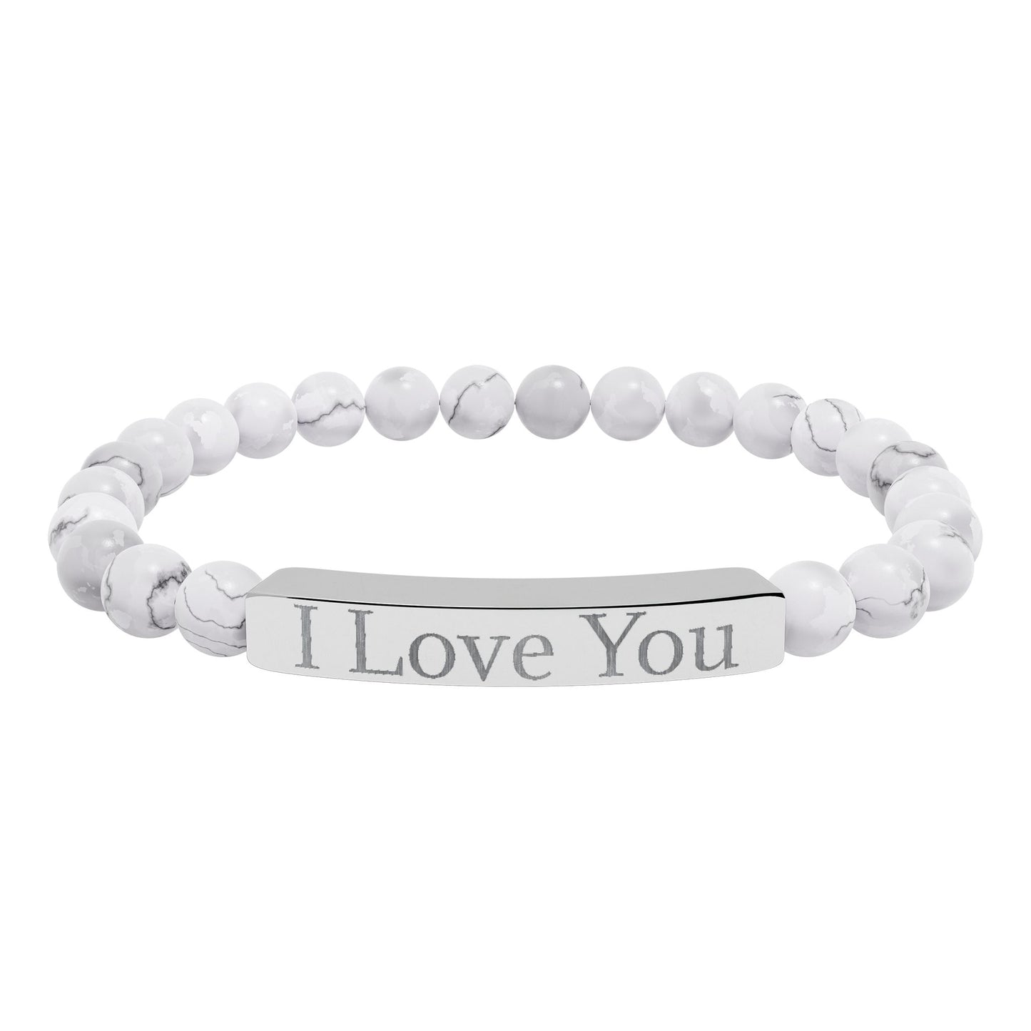 Engraved 'I Love You' natural stone stretch bracelet, accessory by Printify with engraved message on smooth stone beads.