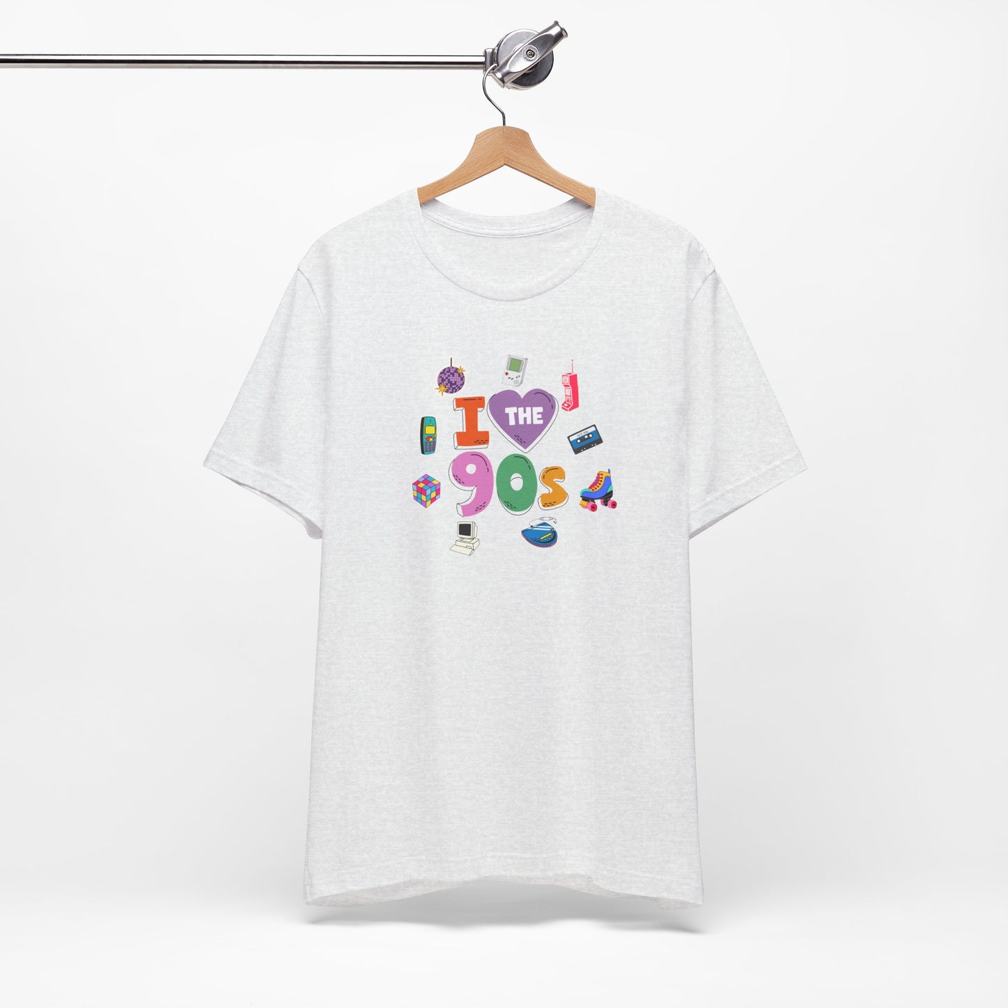 I  Love the 90's Short Sleeve Tee - Retro Graphic Tee, Vintage Style Shirt, Perfect for Casual Outings, 90s Nostalgia Apparel