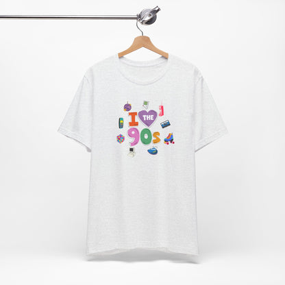 I  Love the 90's Short Sleeve Tee - Retro Graphic Tee, Vintage Style Shirt, Perfect for Casual Outings, 90s Nostalgia Apparel
