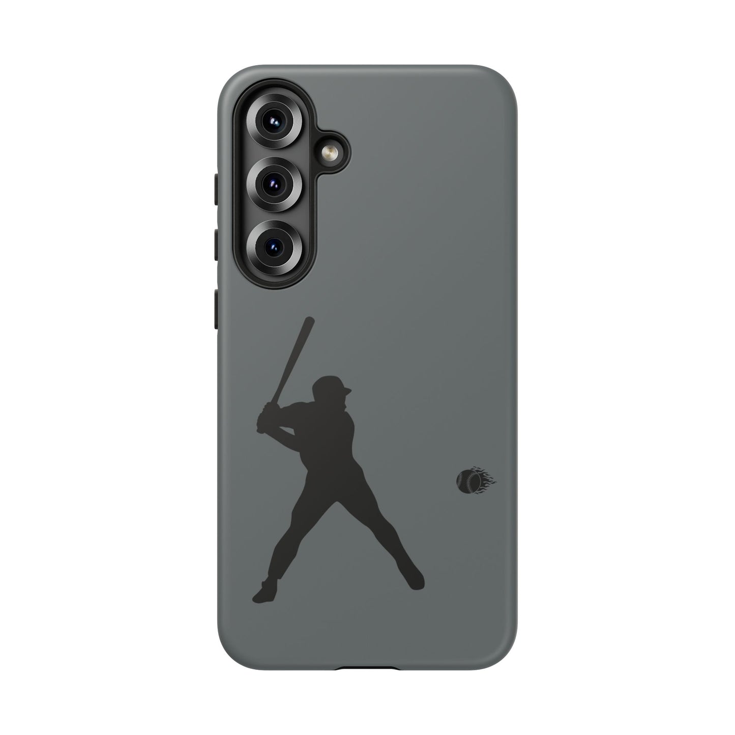 Black tough phone case with baseball silhouette design for iPhone, provides sporty protection and durable coverage.