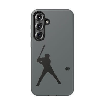 Black tough phone case with baseball silhouette design for iPhone, provides sporty protection and durable coverage.