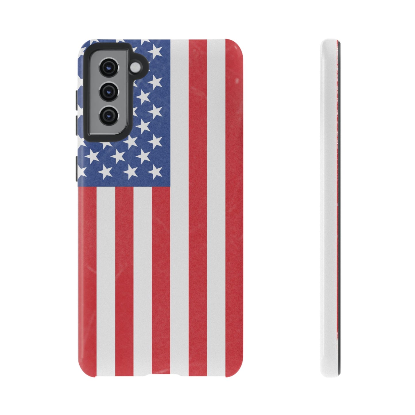 American flag tough phone case for iPhone and Samsung, patriotic protective cover with durable design by Printify.