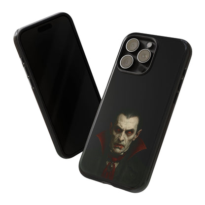 Gothic vampire portrait phone case for iPhone featuring a Dracula horror design with dark, eerie artwork and detailed vampire imagery.