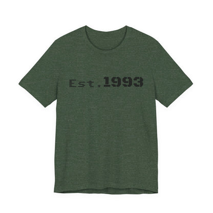 Vintage 1993 Est. T-Shirt by Printify featuring a classic "Born in 1993" design on a casual cotton tee.