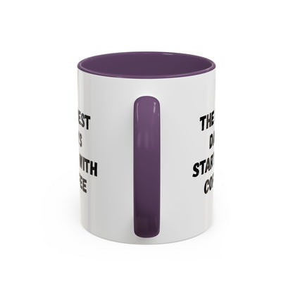 Ceramic coffee mug with "The Best Days Start With Coffee" quote, 11oz or 15oz capacity, white with black text, Printify branding.