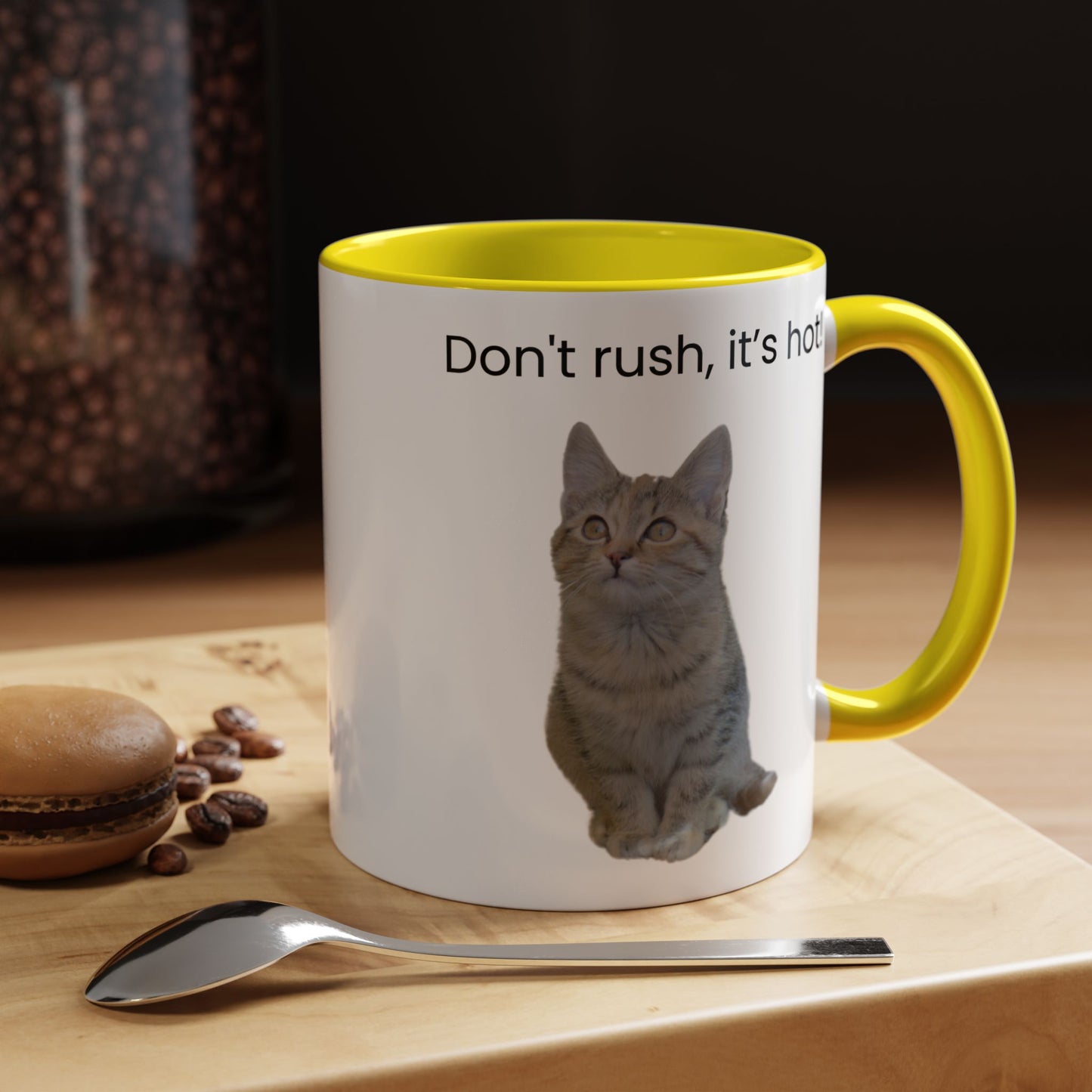 Cat Coffee Mug - "Don't rush, it's hot!" Accent Ceramic Mug (11/15 oz)