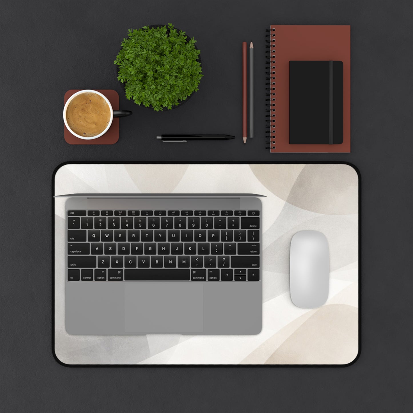 Neutral Abstract Waves Desk Mat | Minimal Office Mouse Pad