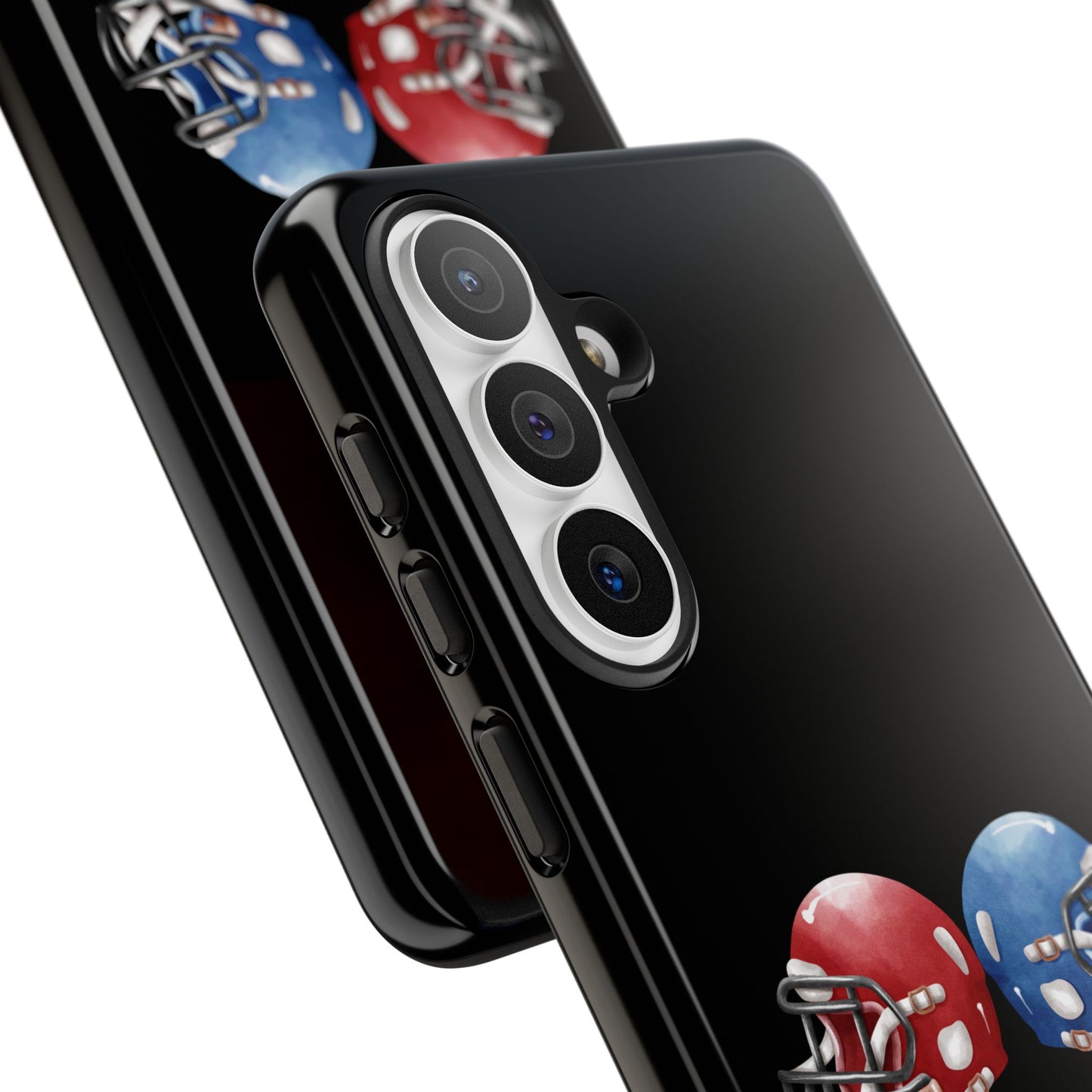 Red and blue football helmet tough phone case for iPhone, protective Printify cover with sporty design.