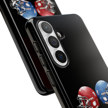 Red and blue football helmet tough phone case for iPhone, protective Printify cover with sporty design.