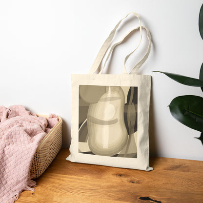 Abstract Pear Still Life Tote Bag | Neutral Geometric Fruit Print