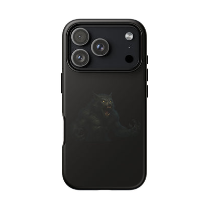 Dark monster graphic werewolf phone case on a smartphone, featuring a tough protective design by Printify.