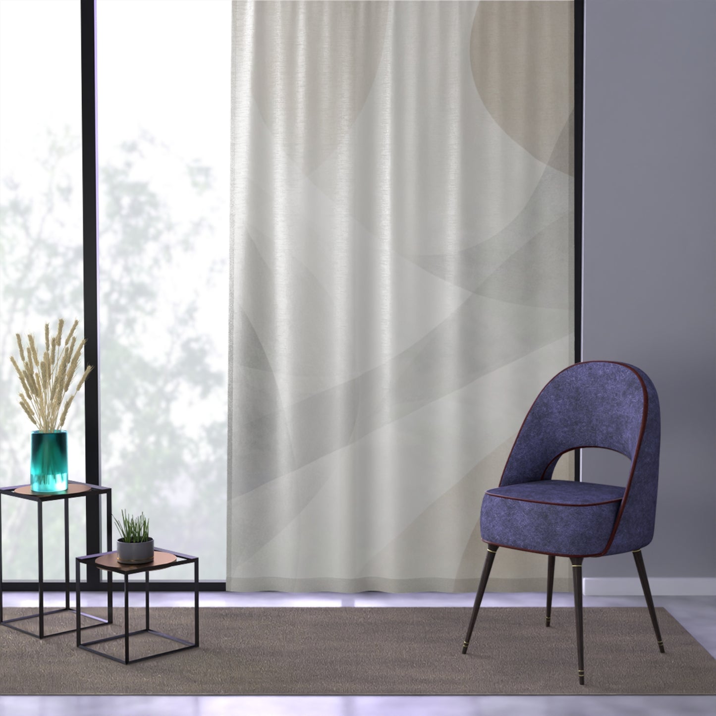Neutral Abstract Wave Window Curtain | Sheer Modern Drapery