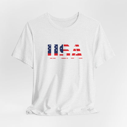 USA Flag Text Tee — Patriotic Fourth of July T-Shirt