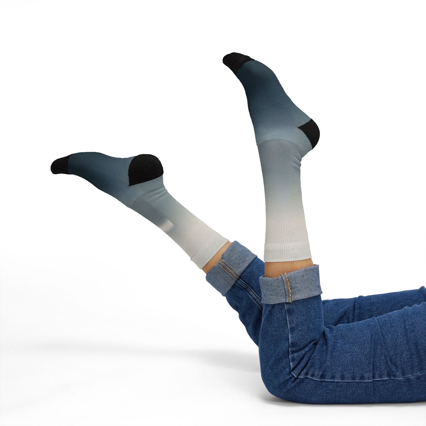 Blue Gray Ombre Sublimation Socks | Gradient Crew Socks