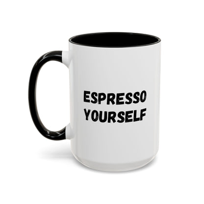 Funny "Espresso Yourself" coffee mug by Printify, 11 oz size, featuring humorous design for coffee lovers.