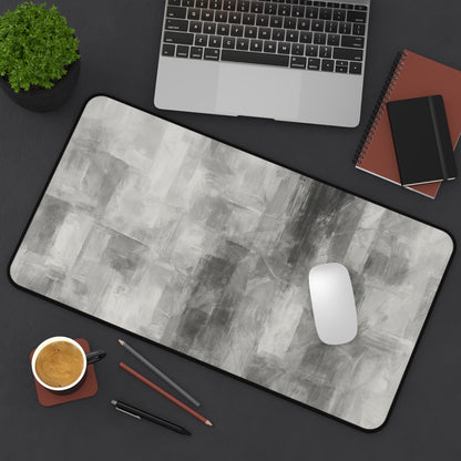 Abstract gray brushstroke desk mat by Printify, neutral modern desk pad with artistic design on smooth surface.