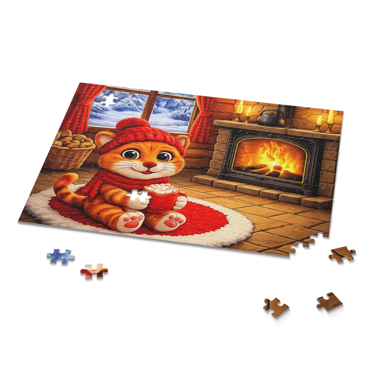 Cozy Cat by Fireplace Puzzle
