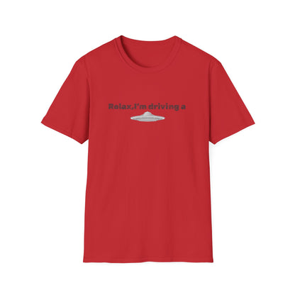 Funny UFO T-shirt with alien graphic design, featuring a sci-fi themed print on a comfortable casual tee by Printify.