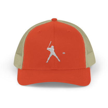 Vintage baseball snapback trucker cap featuring a batter silhouette, stylish hat by Printify with adjustable fit and classic design.