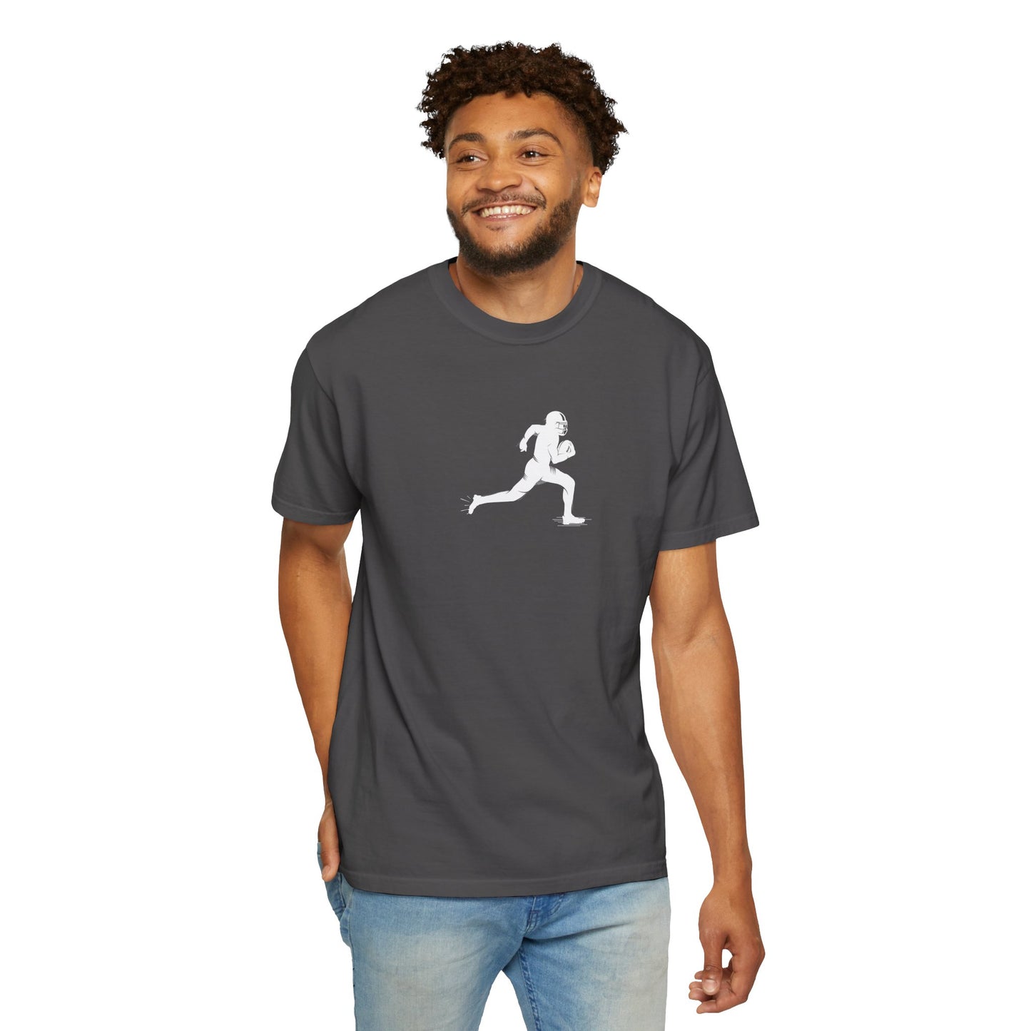 Sporty Unisex Garment-Dyed T-Shirt with Football Player Graphic, Activewear, Casual Wear, Gift for Runners, Fitness Apparel, Everyday Style