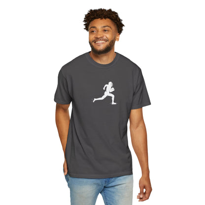 Sporty Unisex Garment-Dyed T-Shirt with Football Player Graphic, Activewear, Casual Wear, Gift for Runners, Fitness Apparel, Everyday Style