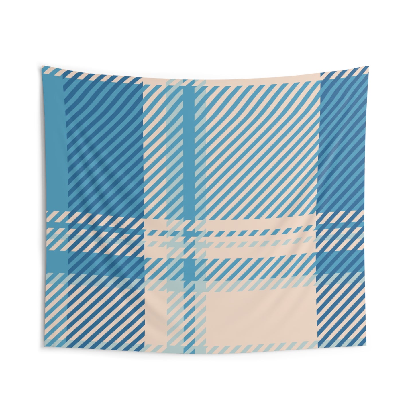 Blue Plaid Wall Tapestry — Cozy Denim Check Indoor Decor