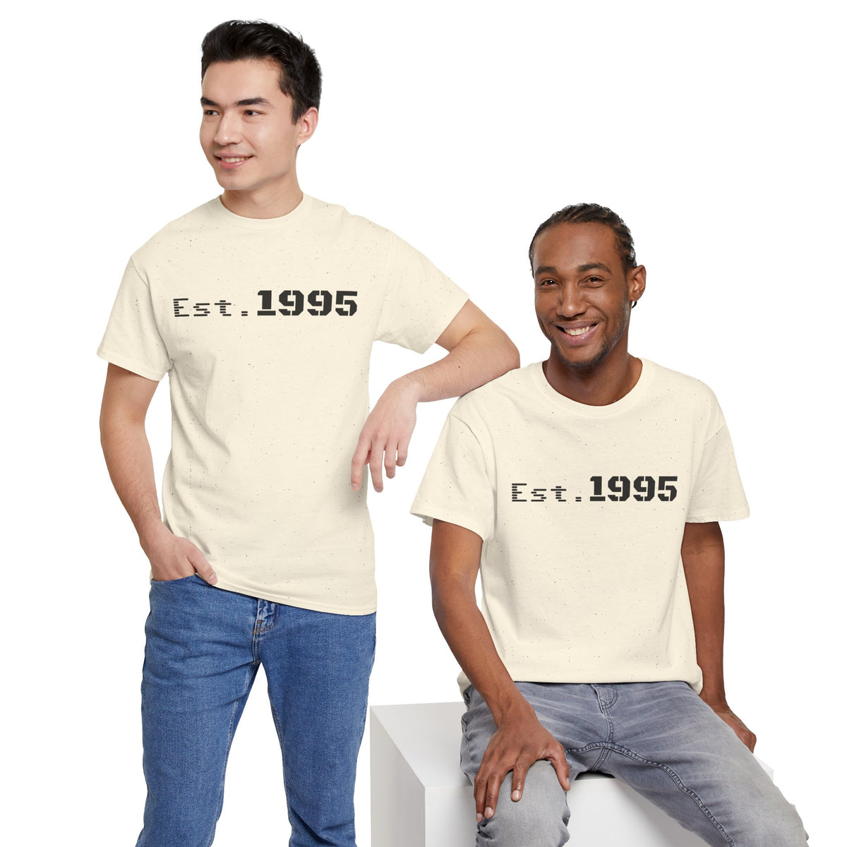 Vintage minimalist Est. 1995 T-shirt by Printify featuring a simple birthday design on a classic cotton tee.