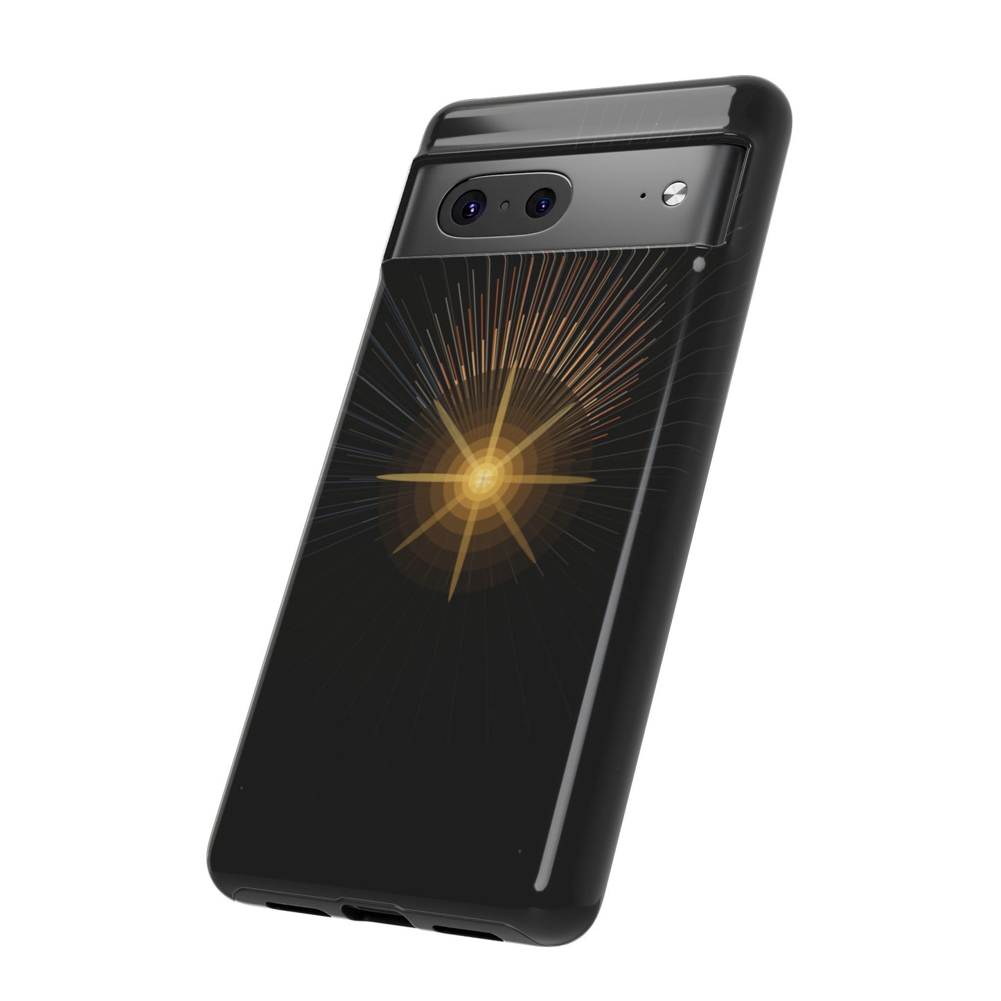 Tough Cases - Radiant Star Phone Case, Protective Black Shockproof Cover with Golden Light Design