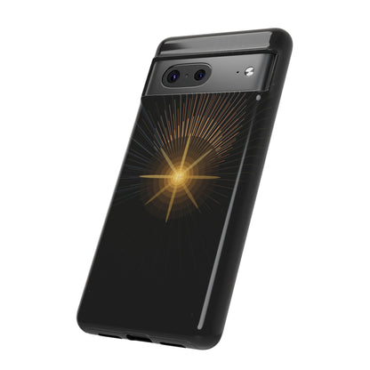 Tough Cases - Radiant Star Phone Case, Protective Black Shockproof Cover with Golden Light Design