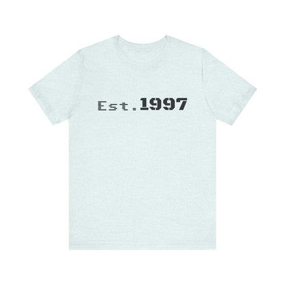 Vintage 1997 Established T-Shirt by Printify featuring bold "Est. 1997" text on soft cotton fabric.