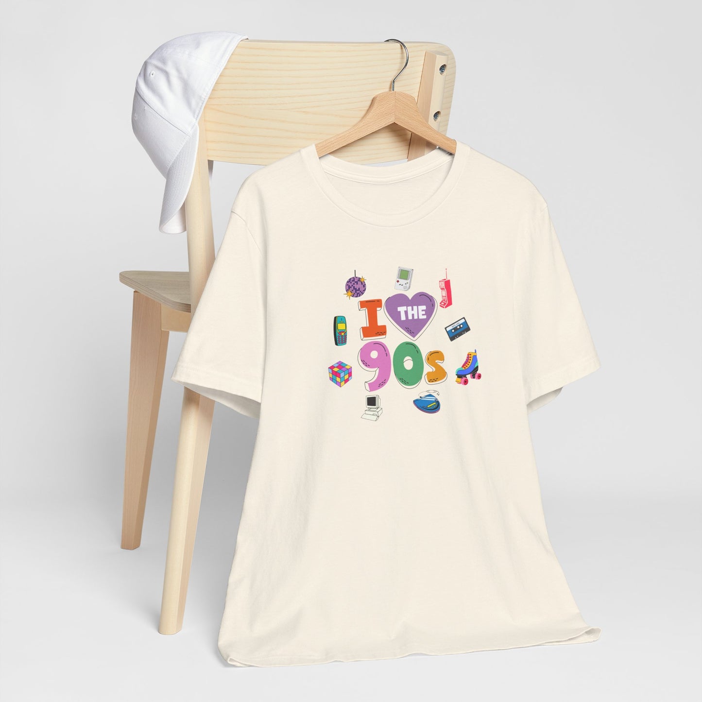 I  Love the 90's Short Sleeve Tee - Retro Graphic Tee, Vintage Style Shirt, Perfect for Casual Outings, 90s Nostalgia Apparel