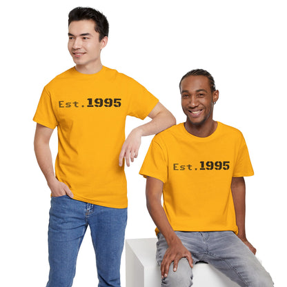 Vintage Est. 1995 T-shirt by Printify featuring minimalist design and born in 1995 birthday theme, casual unisex tee.