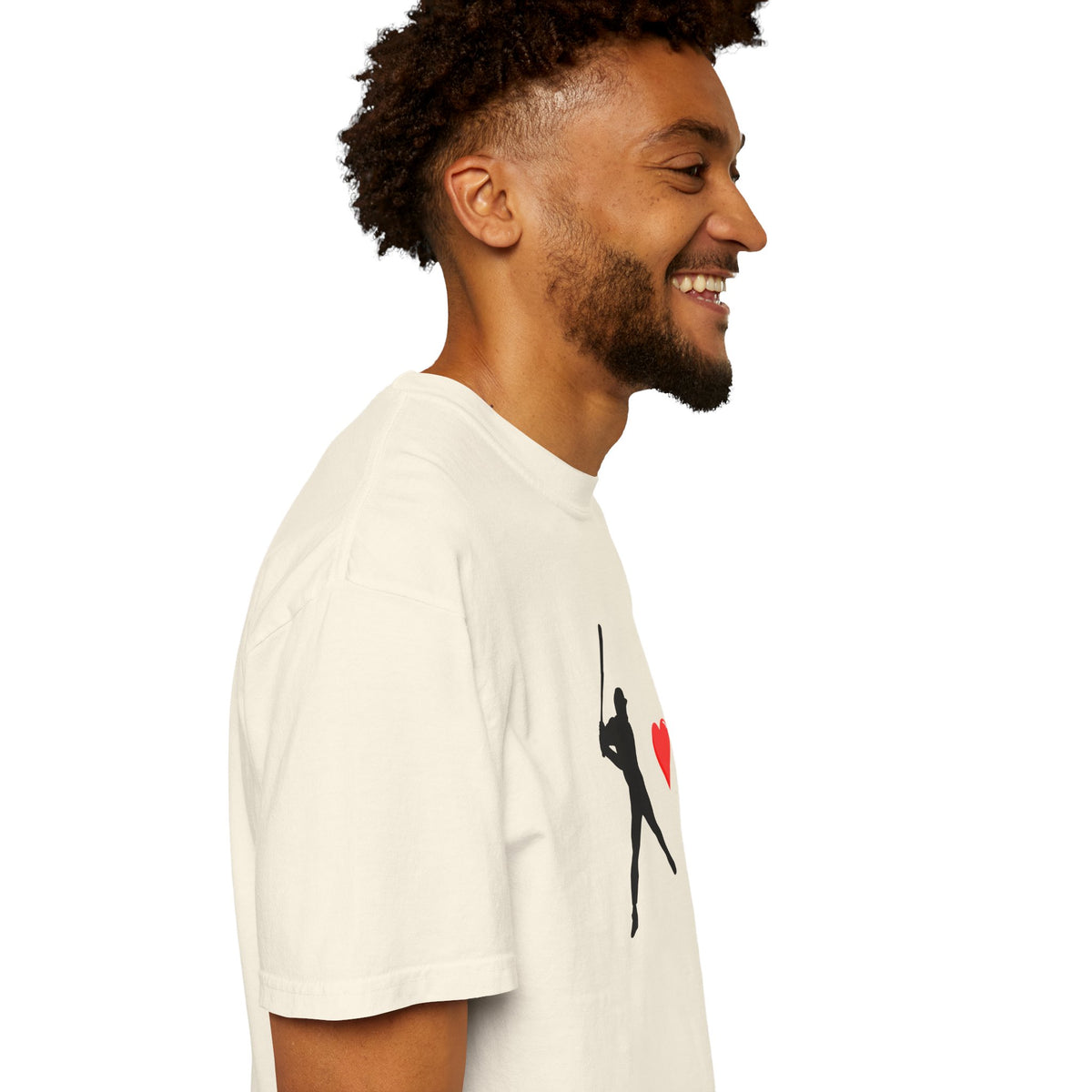 Printify baseball batter heart T-shirt showing a graphic design of a batter with a heart, casual unisex T-shirt for baseball fans.
