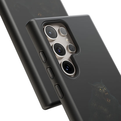 Werewolf phone case with dark monster graphic, tough protective design, compatible with smartphones.