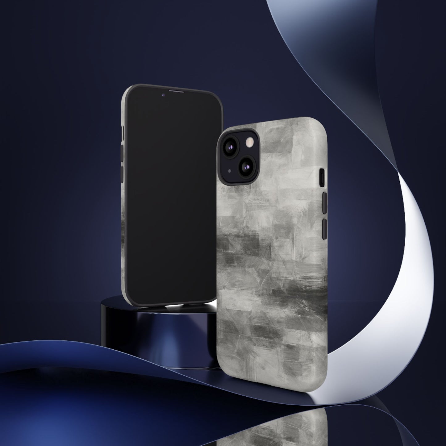 Abstract gray grid phone case for iPhone, tough protective cover by Printify, featuring a modern geometric design.