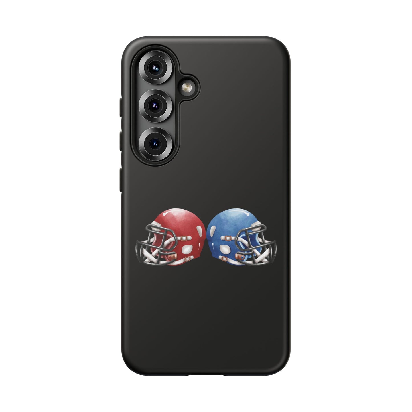 Red and blue football helmet design phone case for iPhone, protective Printify tough case featuring sports helmet imagery.