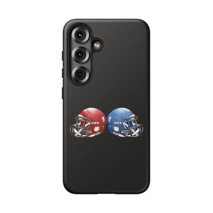 Red and blue football helmet design phone case for iPhone, protective Printify tough case featuring sports helmet imagery.