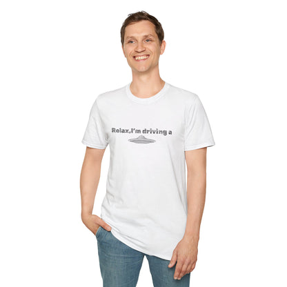 Funny alien graphic T-shirt from Printify featuring a UFO design, perfect for sci-fi fans and casual wear.